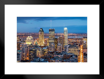 Montreal Canada City Skyline At Dusk Photo Matted Framed Art Print Wall Decor 26x20 inch