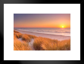 Dunes Beach At Sunset Texel Island The Netherlands Photo Matted Framed Art Print Wall Decor 26x20 inch