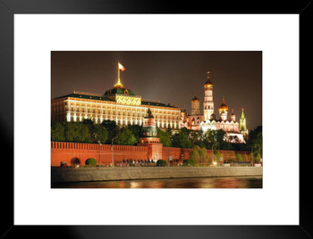 Moscow Russia Kremlin Victory Day Night Time Photo Matted Framed Art Print Wall Decor 26x20 inch
