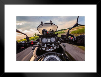 Speeding Motorcycle Cruising Country Road Photo Matted Framed Art Print Wall Decor 26x20 inch