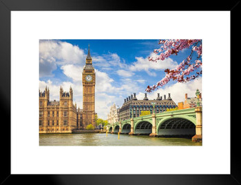 Big Ben Houses of Parliament London Bridge Photo Matted Framed Art Print Wall Decor 26x20 inch
