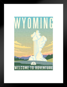 Wyoming Welcome To Adventure Retro Travel Art Matted Framed Art Print Wall Decor 20x26 inch