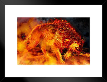 Fire Stalker Tom Wood Fantasy Art Matted Framed Art Print Wall Decor 20x26 inch