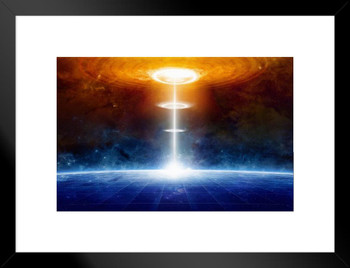 Extraterrestrial Alien Spaceship Hits Blue Planet Deep Space Matted Framed Art Print Wall Decor 26x20 inch