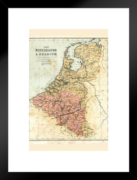 Netherlands and Belguim 19th Century Antique Style Map Travel World Map with Cities in Detail Map Posters for Wall Map Art Wall Decor Geographical Illustration Matted Framed Art Wall Decor 20x26