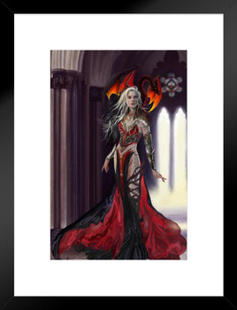 Severeielle Goth Warrior by Nene Thomas Fantasy Poster Red Dragon On Shoulder Kingdom Matted Framed Art Wall Decor 20x26