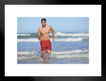 Hot Sexy Lifeguard Rushing Back To His Post Photo Matted Framed Art Print Wall Decor 26x20 inch