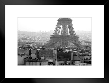 Eiffel Tower Paris France Black and White B&W Photo Matted Framed Art Print Wall Decor 26x20 inch