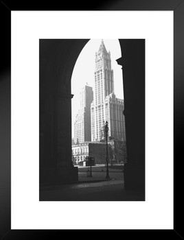 Woolworth Building Seen Through Arch New York City B&W Archival Photo Matted Framed Art Print Wall Decor 20x26 inch