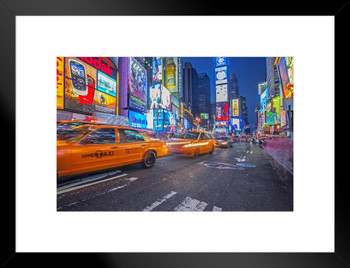 Times Square Midtown Manhattan New York City NYC Illuminated Photo Matted Framed Art Print Wall Decor 26x20 inch