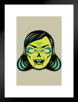 Zombie Lady Vintage Mask Costume Cutout Spooky Scary Halloween Decoration Matted Framed Art Wall Decor 20x26