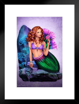 Mermaid Celtic Stone by Brigid Ashwood Matted Framed Art Print Wall Decor 20x26 inch