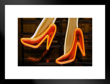 Red High Heels Illuminated Vintage Neon Sign Photo Matted Framed Art Print Wall Decor 26x20 inch