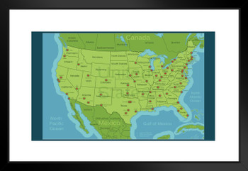 United States Major Cities Map Classroom Reference Travel US Map with Cities in Detail Map Posters for Wall Map Art Wall Decor Geographical Illustration Tourist Matted Framed Art Wall Decor 26x20