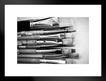Paintbrushes Black And White Close Up Still Life Photo Black Wood Framed  Poster 20x14 - Poster Foundry