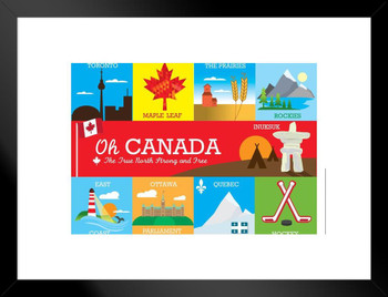 Symbols of Canada Tourist Attractions Famous Sites Matted Framed Art Print Wall Decor 26x20 inch