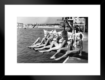 Masked Bathers Six Women On Diving Board in Masks Photo Matted Framed Art Print Wall Decor 26x20 inch