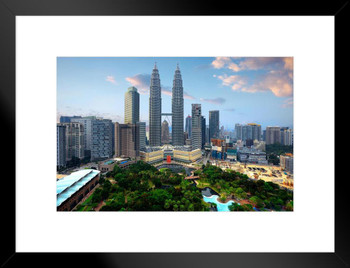 Kuala Lumpur City Skyline Petronas Twin Towers Matted Framed Art Print Wall Decor 26x20 inch
