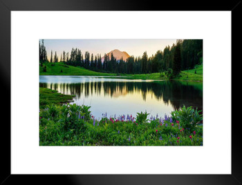 Summer Sunset at Lake Tipsoo Northern Cascade Range Washington Photo Matted Framed Art Print Wall Decor 26x20 inch