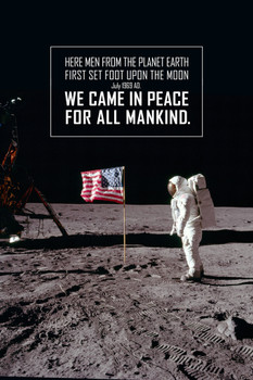 We Came In Peace For All Mankind Astronaut With Flag on The Moon Landing Cool Wall Decor Art Print Poster 12x18