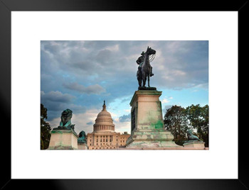 Ulysses Grant Equestrian Statue and US Capitol Photo Art Print Matted Framed Wall Art 26x20 inch