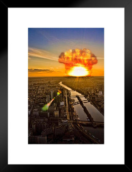 Apocalypse on Earth Asteroid Hitting Urban Area Photo Matted Framed Art Print Wall Decor 20x26 inch