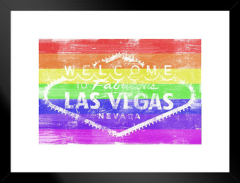 Welcome to Fabulous Las Vegas Gay Pride LGBT Rainbow Matted Framed Art Print Wall Decor 26x20 inch