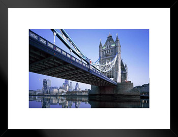 London Tower Bridge and Business District Skyline at Dawn Photo Matted Framed Art Print Wall Decor 26x20 inch