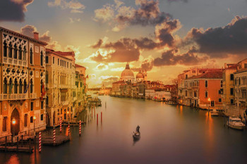 Laminated Gondola in the Grand Canal at Sunset Venice Italy Photo Art Print Poster Dry Erase Sign 18x12