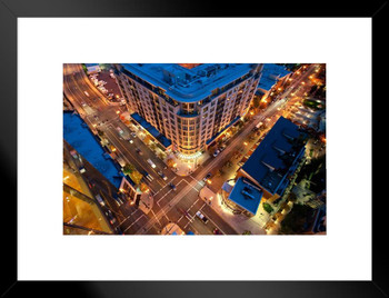 View of Downtown Portland Oregon at Dusk Photo Photograph Matted Framed Art Wall Decor 26x20