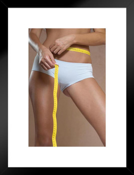 Beautiful Fit Woman Measuring Waist in Panties Photo Matted Framed Art Print Wall Decor 20x26 inch