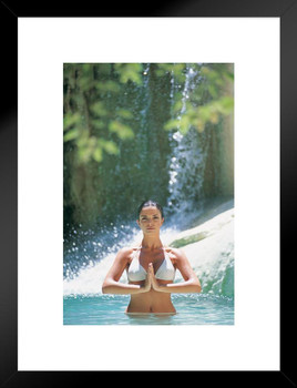 Beautiful Woman Practicing Yoga in a Pool Photo Matted Framed Art Print Wall Decor 20x26 inch