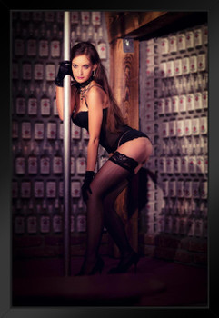 Sexy Woman on Performing Dancing on Pole in Bar Photo Matted Framed Art Print Wall Decor 20x26 inch