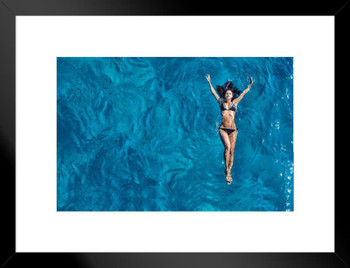 Beautiful Young Woman in Bikini Floating in Sea Photo Matted Framed Art Print Wall Decor 26x20 inch