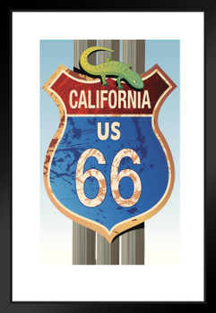 Retro California US Route 66 Green Lizard Road Sign Matted Framed Art Print Wall Decor 20x26 inch