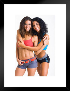Two Hot Female Friends Standing Together Hugging Photo Matted Framed Art Print Wall Decor 20x26 inch