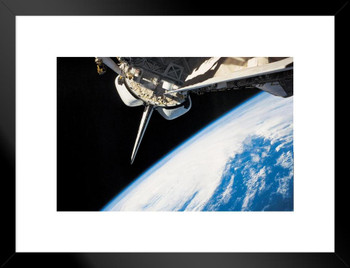 Space Shuttle Orbiting in Outer Space Photo Matted Framed Art Print Wall Decor 26x20 inch