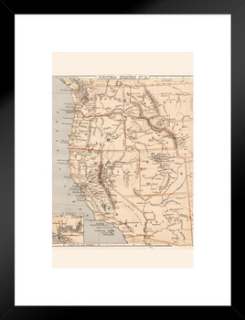Pacific United States USA 1869 Vintage Antique Style Map with Cities in Detail Map Posters for Wall Map Art Wall Decor Country Illustration Travel Destinations Matted Framed Art Wall Decor 20x26