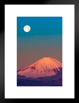 Red Fuji and Full Moon Honshu Island Japan Photo Matted Framed Art Print Wall Decor 20x26 inch