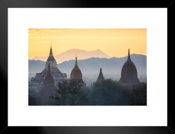 Mystic Sunrise Shwedagon Pagoda Yangon Myanmar Photo Matted Framed Art Print Wall Decor 26x20 inch
