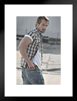 Rebellious Man Wearing Jeans and a Plaid Shirt Photo Matted Framed Art Print Wall Decor 20x26 inch