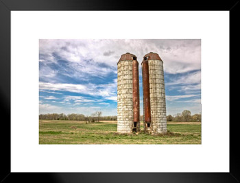 Rural Silos Standing in a Pasture Photo Matted Framed Art Print Wall Decor 26x20 inch