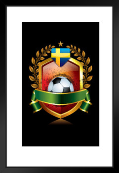 Soccer Icon with Sweden Flag and Laurel Wreath Sports Matted Framed Art Print Wall Decor 20x26 inch