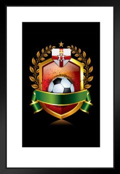 North Ireland Soccer Icon with Laurel Wreath Sports Matted Framed Art Print Wall Decor 20x26 inch