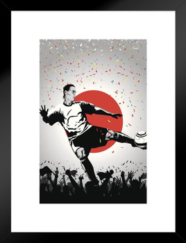 Japan Soccer National Team Sports Matted Framed Art Print Wall Decor 20x26 inch