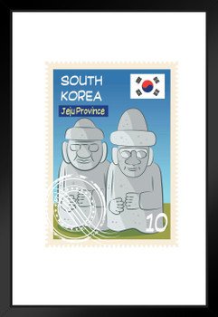 South Korea Jeju Province Dol hareubangs Statues Stamp Matted Framed Art Print Wall Decor 20x26 inch