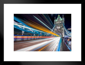 Tower Bridge at Night London England Photo Matted Framed Art Print Wall Decor 26x20 inch