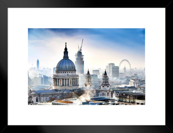 St Pauls Cathedral London Skyline Ferris Wheel Photo Matted Framed Art Print Wall Decor 26x20 inch
