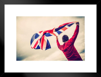 Man Waving Union Jack Flag Photo Matted Framed Art Print Wall Decor 26x20 inch