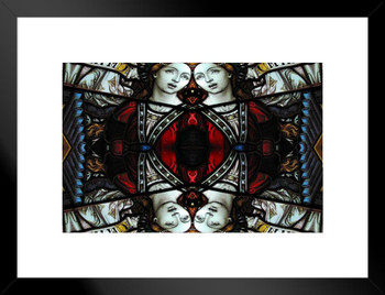 Virgin Mary Mosaic Kaleidoscopic Image Stained Glass Matted Framed Art Print Wall Decor 26x20 inch